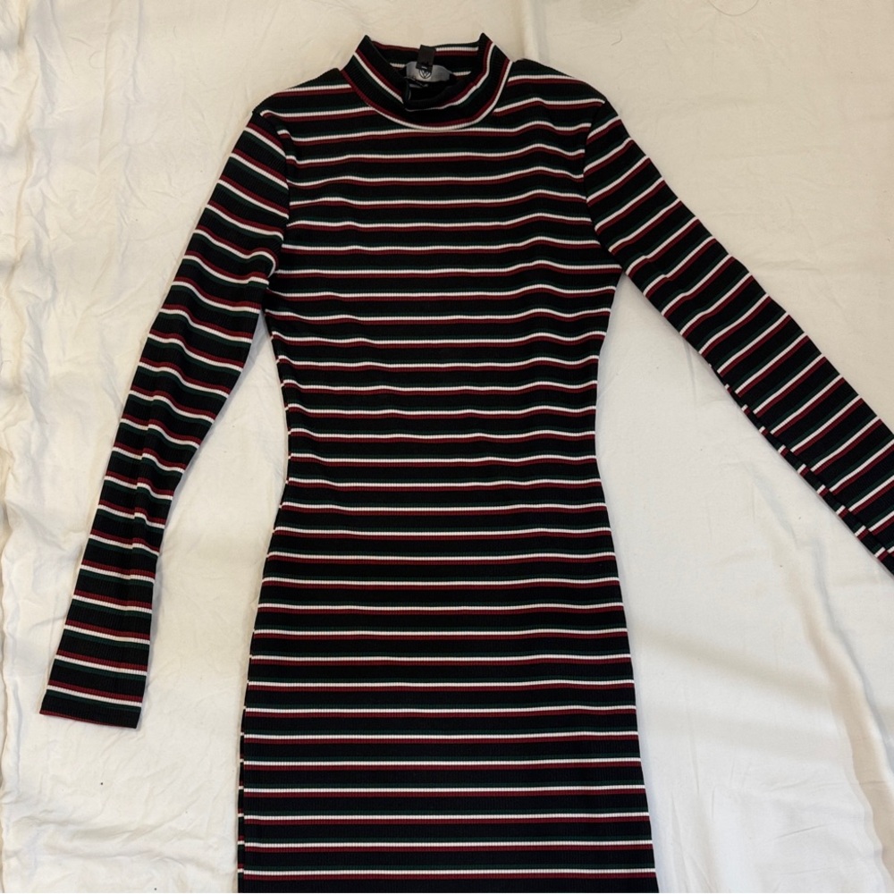 Missguided Black and Red Striped Long Sleeve Dress